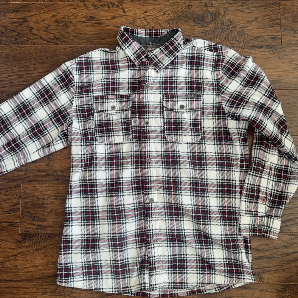 Eddie Bauer Red and White Plaid Men's Shirt